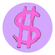Pink Dollar Sign Round Stickers