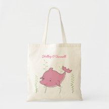 Pink Dolphin Girls School Book Library Canvas Bag