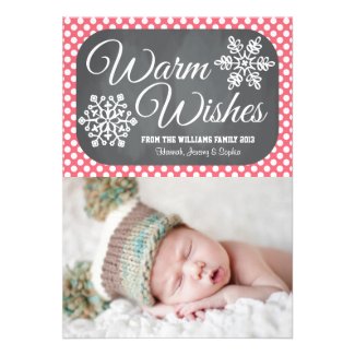 Pink Dot Chalkboard Snowflake Holiday Photo Card