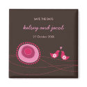Pink Dot Flowers & Happy Bird Save The Date Magnet
