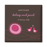 Pink Dot Flowers &amp; Happy Bird Save The Date Magnet