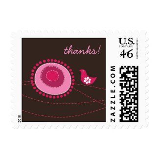Pink Dot Flowers & Happy Bird Thank You Postage stamp