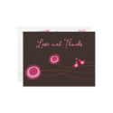 Pink Dot Flowers & Happy Birds Thank You Card / postcards