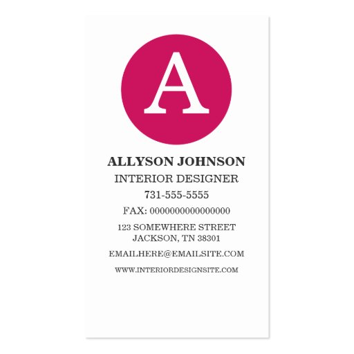 Pink Dot Monogram Style Business Cards (front side)