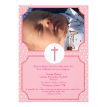 Pink Dots Baptism Baby Girl Dedication 5x7 photo Announcement