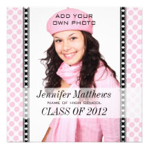 Pink Dots Class of 2012 High School Grad Photo Personalized Invites