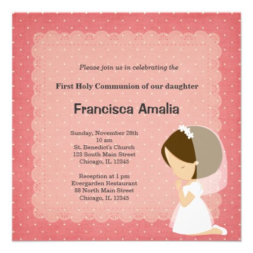 Pink dots Holy Communion girl Personalized Announcements