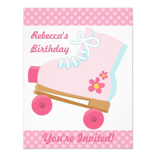 Pink Dots Roller Skating Birthday Party Invitation