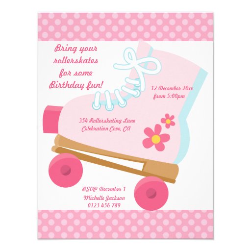 Pink Dots Roller Skating Birthday Party Invitation
