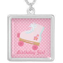 Pink Dots Rollerskate Birthday Girl Necklace