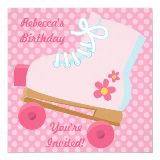 Pink Dots Rollerskate Birthday Party Invitation