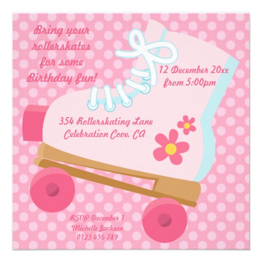 Pink Dots Rollerskate Birthday Party Invitation