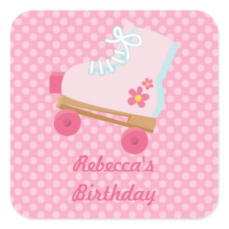Pink Dots Rollerskate Birthday Square Stickers sticker