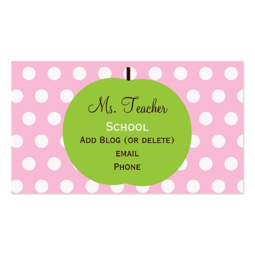 Pink Dots Teacher Business Cards (front side)