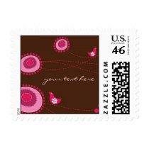 Pink Dotted Flowers and Bird Invitation / RSVP / postage