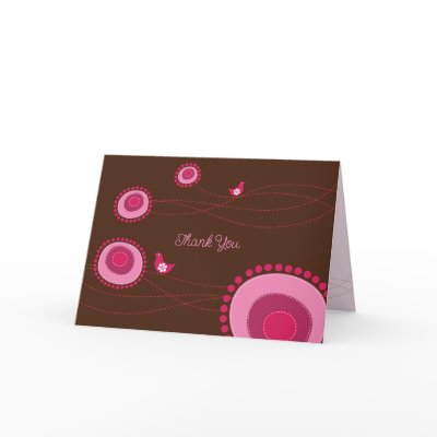 Pink Dotted Flowers and Happy Birds Wedding Card by fat_fa_tin
