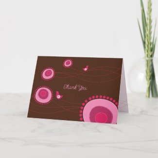 Pink Dotted Flowers and Happy Birds Wedding Card card