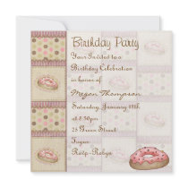 Pink Doughnut Design Birthday Invitation