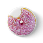 pink doughnut with a missing bite badge