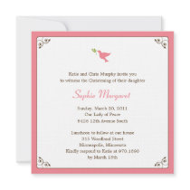 Pink Dove Baptism/Christening Invitation