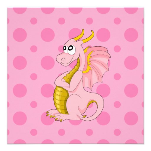 Pink dragon cartoon birthday print invitations