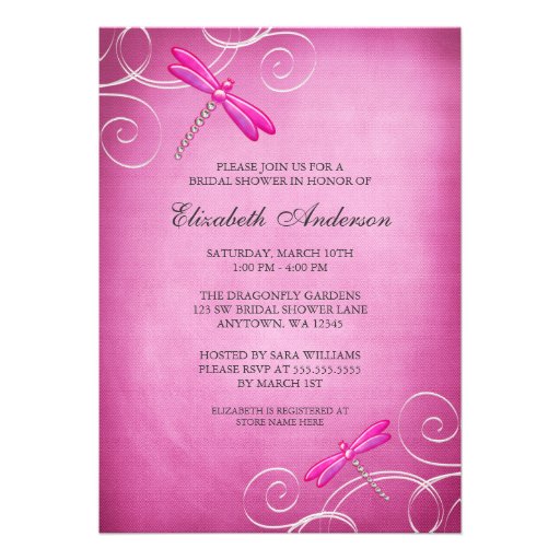 Pink Dragonfly Swirls Bridal Shower Personalized Invites