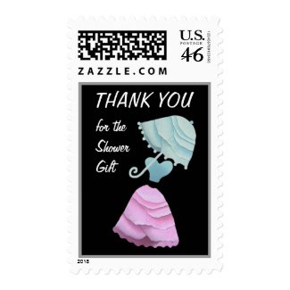 PINK Dress BLUE Umbrella Thank You Shower Gift stamp