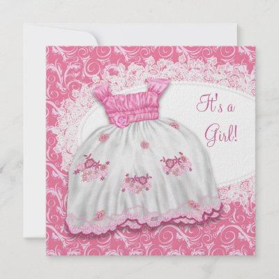 Pink Dress White Pink Swirl Baby Shower Personalized Invitation