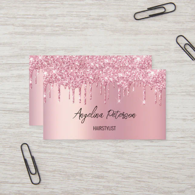 Pink Dripping Glitter Business Card Zazzle