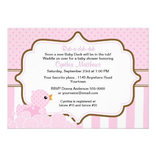 Pink Duck with Bubbles Girls Baby Shower Invite