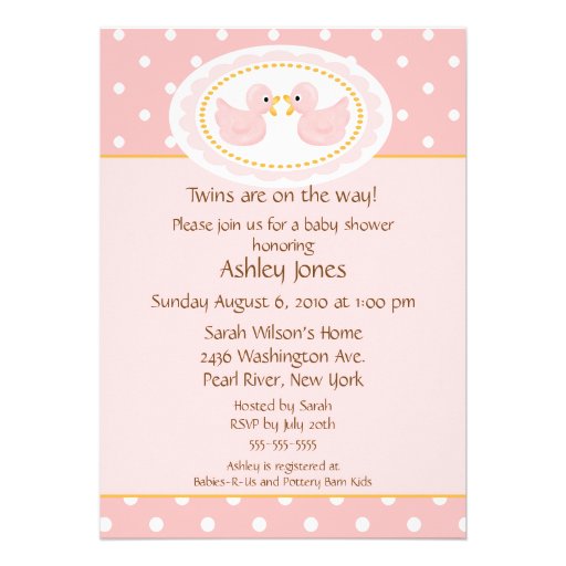 Pink Ducks Twins Baby Shower Custom Invitations from Zazzle.com