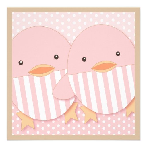 Pink Ducky Twin Girls Baby Shower Announcements