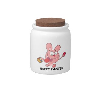 Pink Easter Bunny Carrying Colorful Easter Eggs Candy Dish