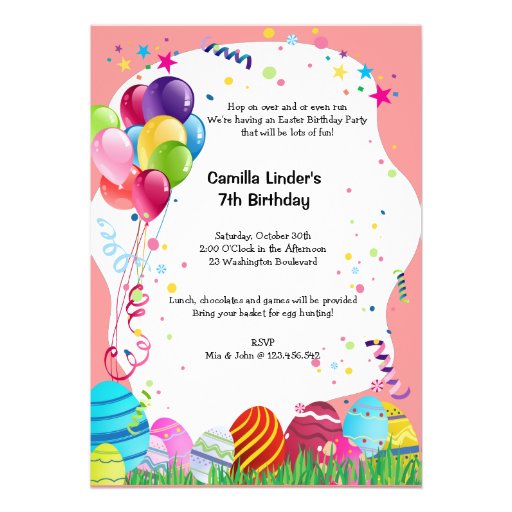 Pink Easter Sunday Birthday Party Invites (front side)