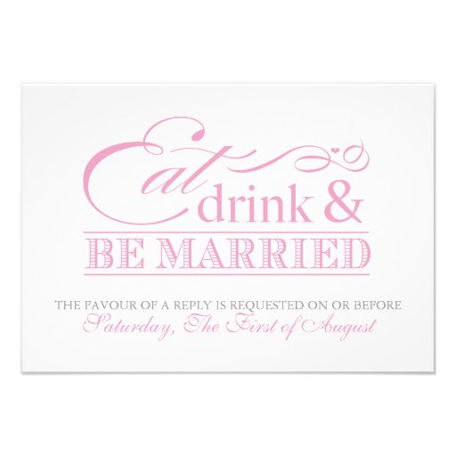 Pink Eat Drink and Be Married Wedding RSVP Announcement