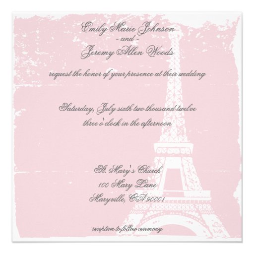 Pink Eiffel Tower Wedding Invitations