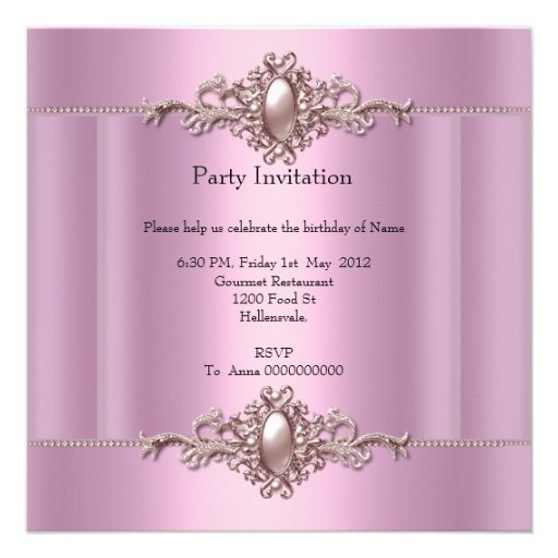 Pink Elegant Birthday Party Pearl Invite