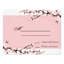 Pink Elegant Cherry Blossom Wedding Response RSVP Personalized Invitation