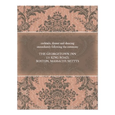 Pink Elegant Damask reception card Invites