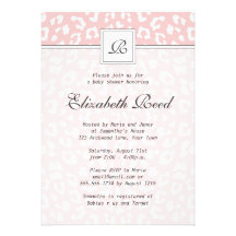 Pink Elegant Leopard Print Monogram Baby Shower Personalized Announcement