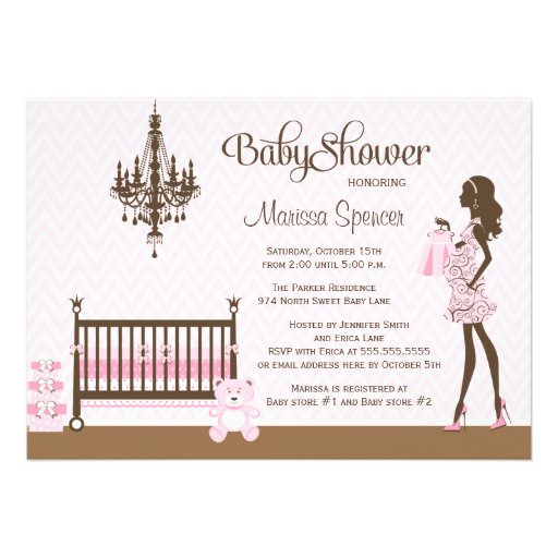 Pink elegant nursery baby girl shower invitation (front side)