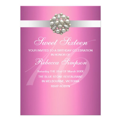 Pink Elegant Pearl Sweet 16 Birthday Invitation
