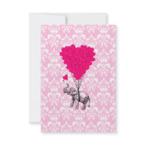 pink elephant and balloons invitation