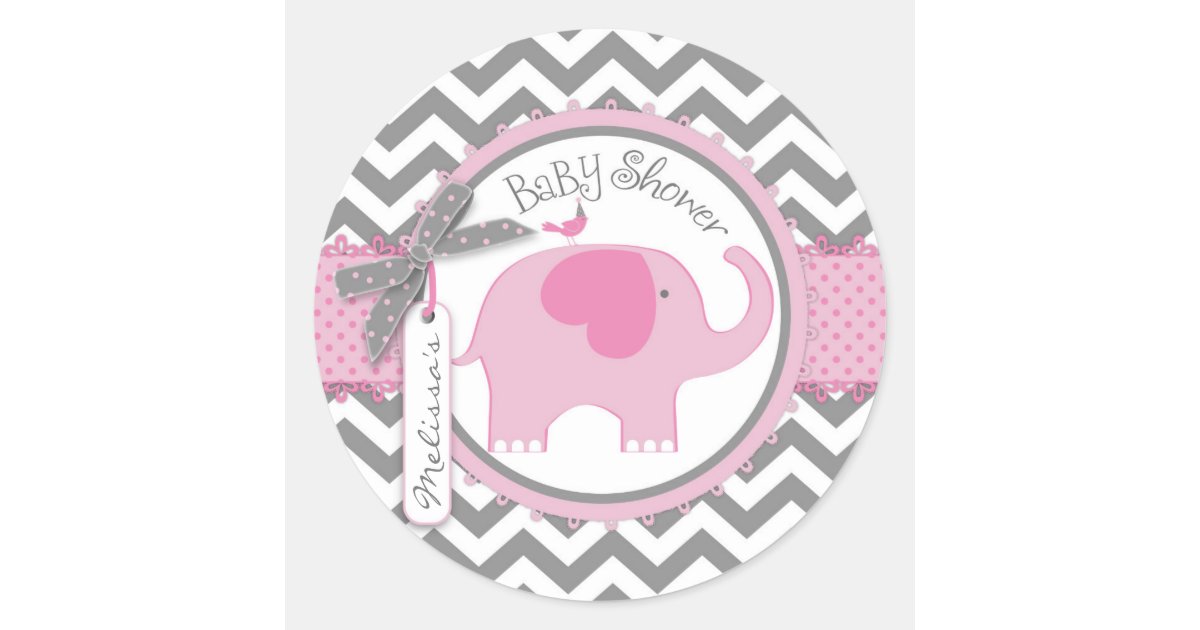 Pink Elephant and Chevron Print Baby Shower Classic Round ... Pink Elephant and Chevron Print Baby Shower Classic Round ...