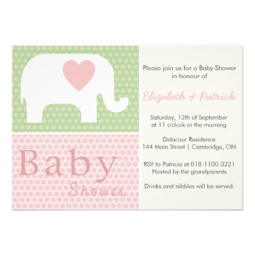 Pink Elephant and Heart Baby Shower Invitation