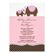 Pink Elephant  & Baby Baby Shower Invitation