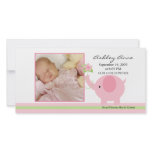 Pink Elephant Baby Girl Birth Annoucement Customized Photo Card