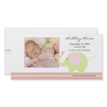 Pink Elephant Baby Girl Birth Annoucement Photo Card Template