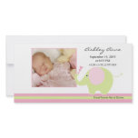 Pink Elephant Baby Girl Birth Annoucement Photo Card Template