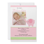 Pink Elephant Baby Girl Photo Announcement Card invitations